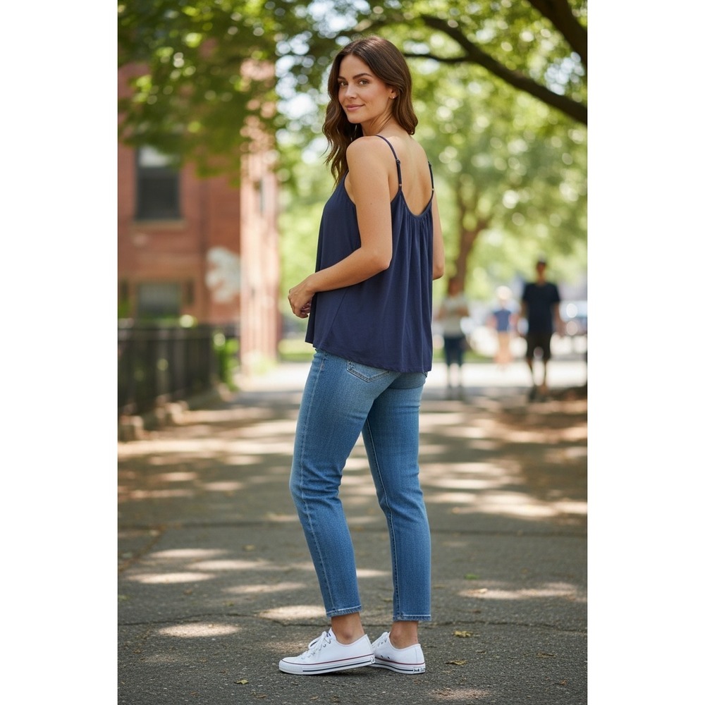 Lilly Pulitzer Navy Blue Keyhole Back Lightweight Cami Tank Top Cotton Blend S